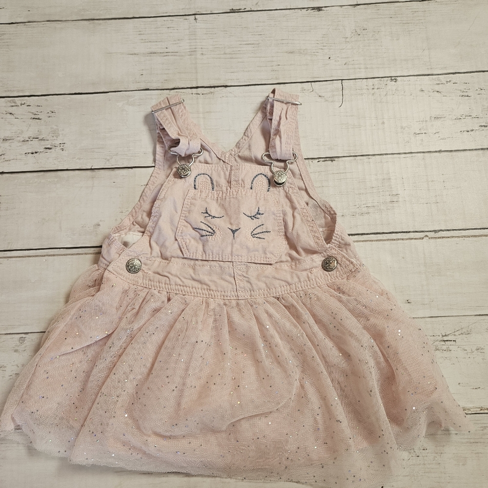 Oshkosh B'gosh Pink Bunny Overall Dress 12 Months Fluffy Tail Spring Easter